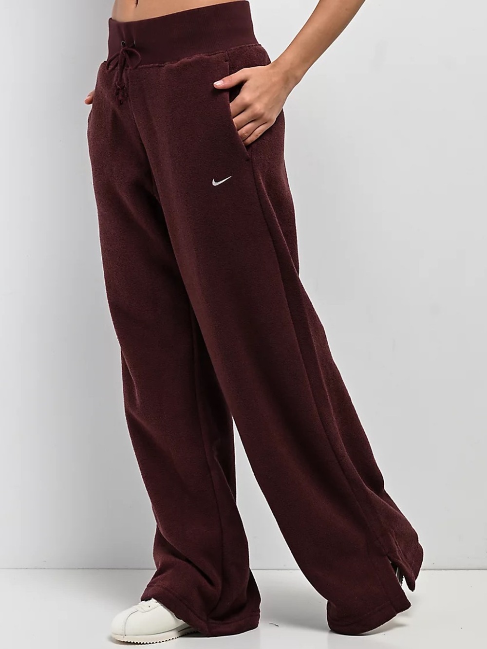 Nike Wide-Leg Fleece Pants in Deep Wine